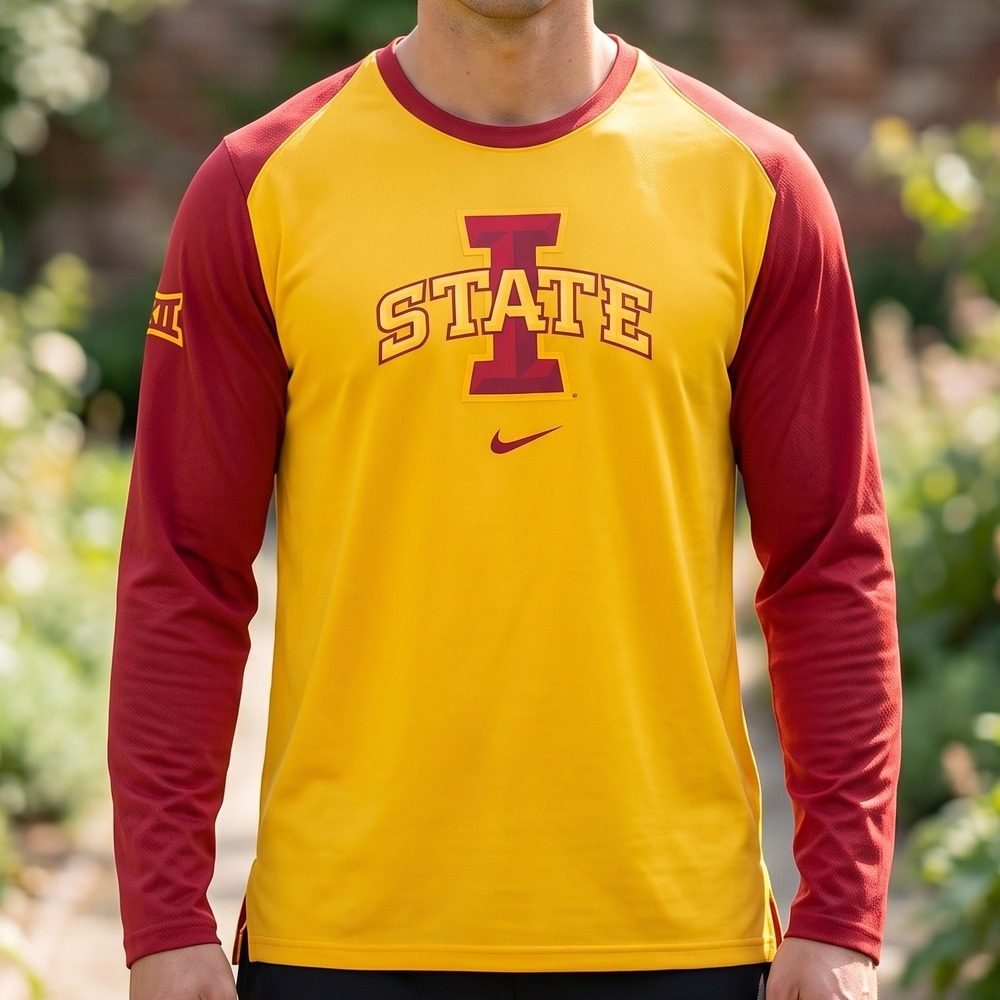 Nike Iowa State Cyclones Dri-FIT Long Sleeve Sideline Shirt Gold Cardinal Big 12